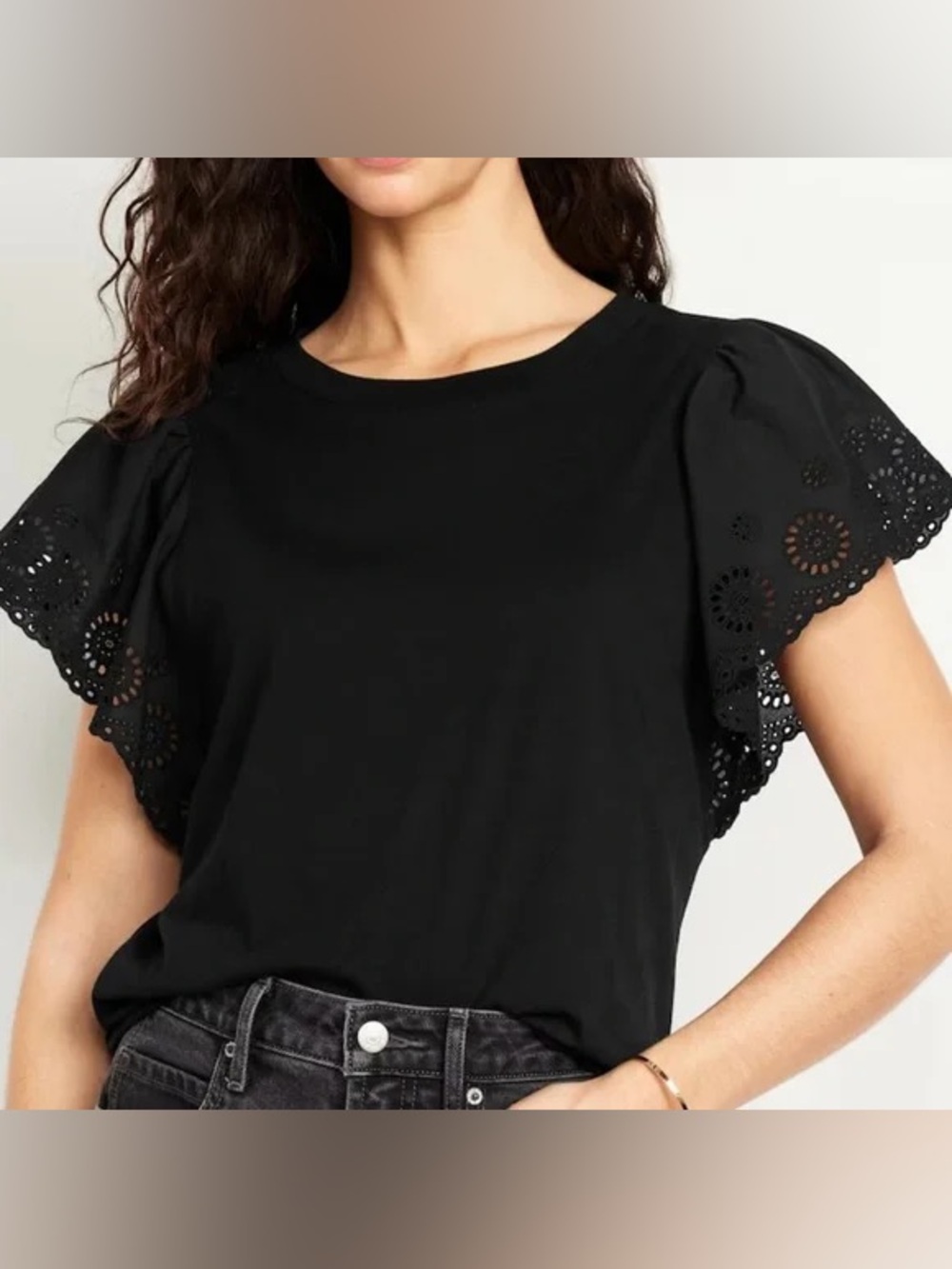 Old Navy Black Eyelet Flutter-Sleeve Tee